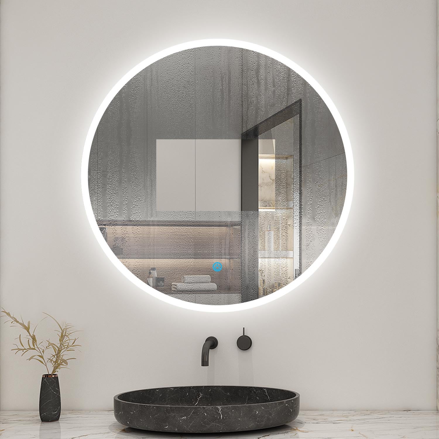 Miroir arrondi salle de bain, Miroir rond anti-buée avec éclairage, Miroir étanche très leger , Diamèter Φ: 60 cm - 2