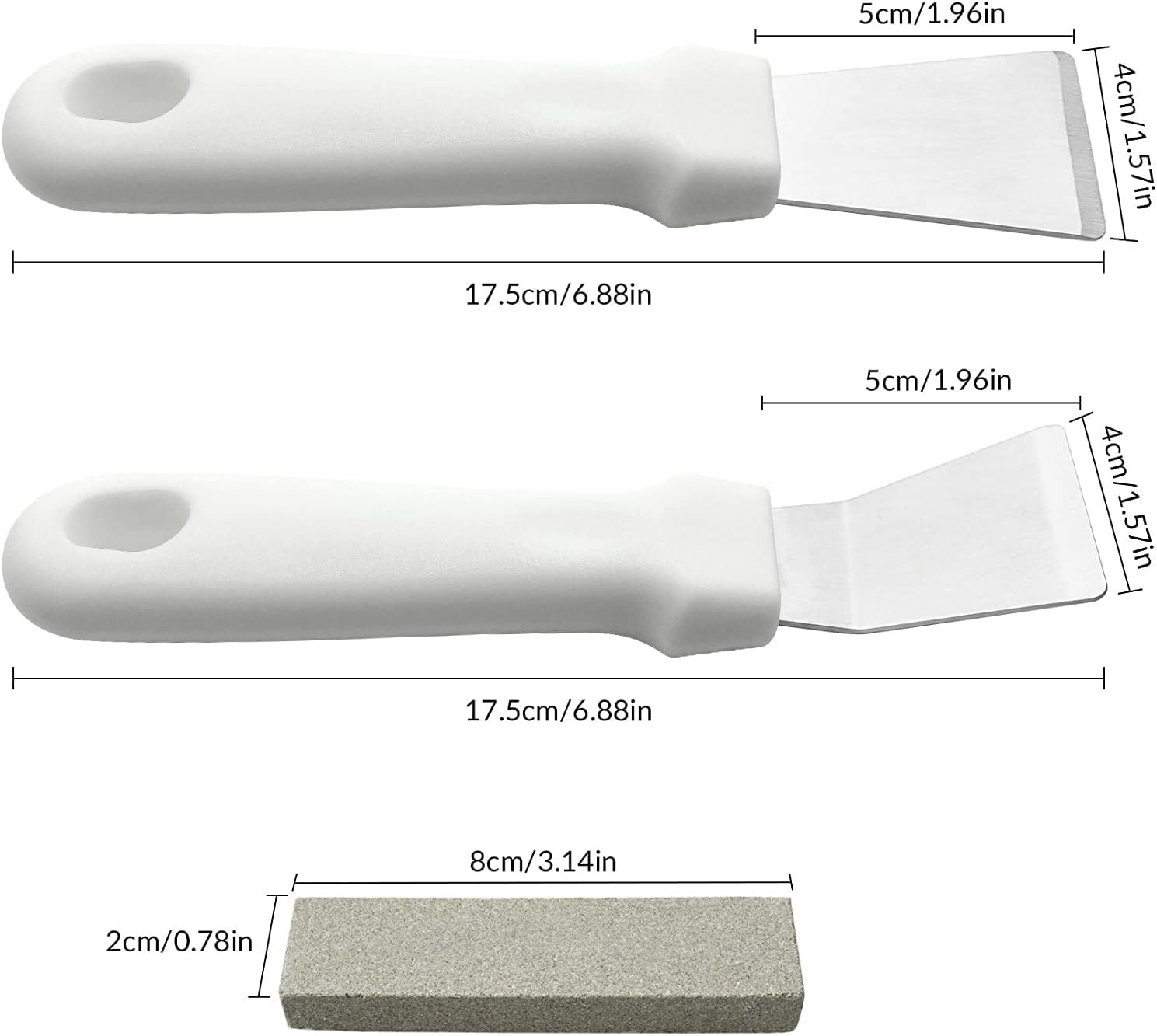 Zestaw 2 skrobaków do czyszczenia piekarników, kuchenek, płyt indukcyjnych, stal nierdzewna z uchwytem z tworzywa sztucznego, wersja prosta + wer - 3