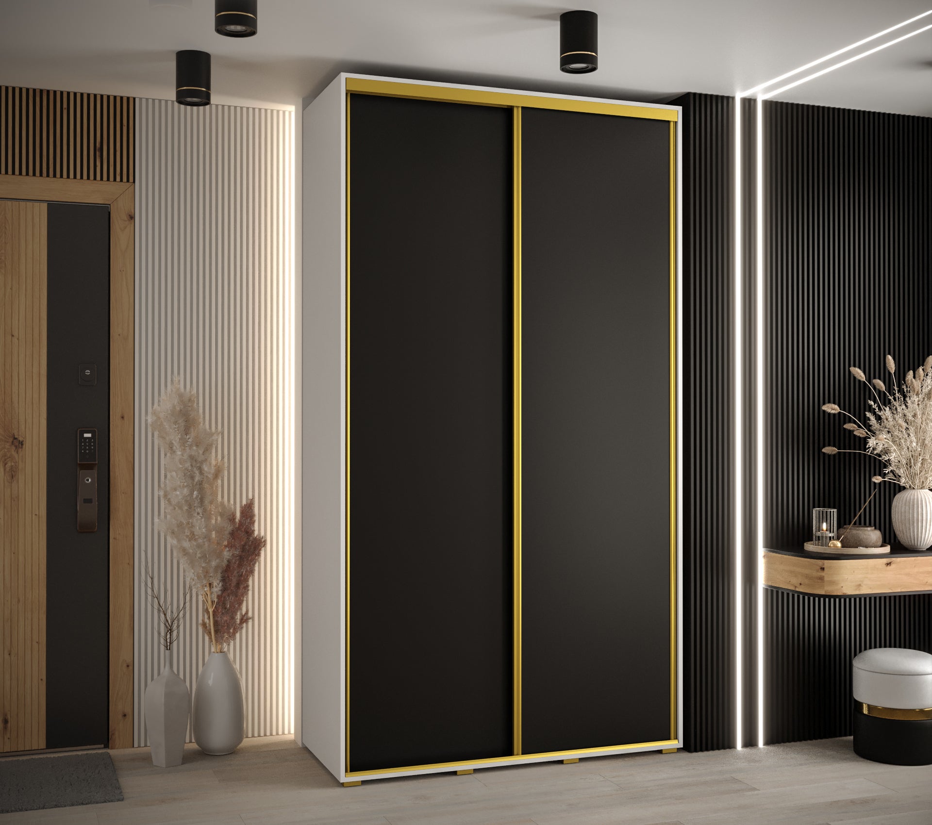 Szafa przesuwna wysoka Davos 1 140 x 45 x 235,2 cm biały + czarny + u. złoty - Abiks Meble - 2
