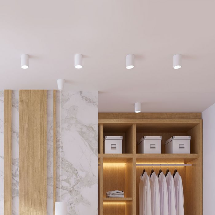 Portafaretto LED Montaggio a Plafone Rotondo GU10 Corpo Bianco ( H : 100mm ) - 7