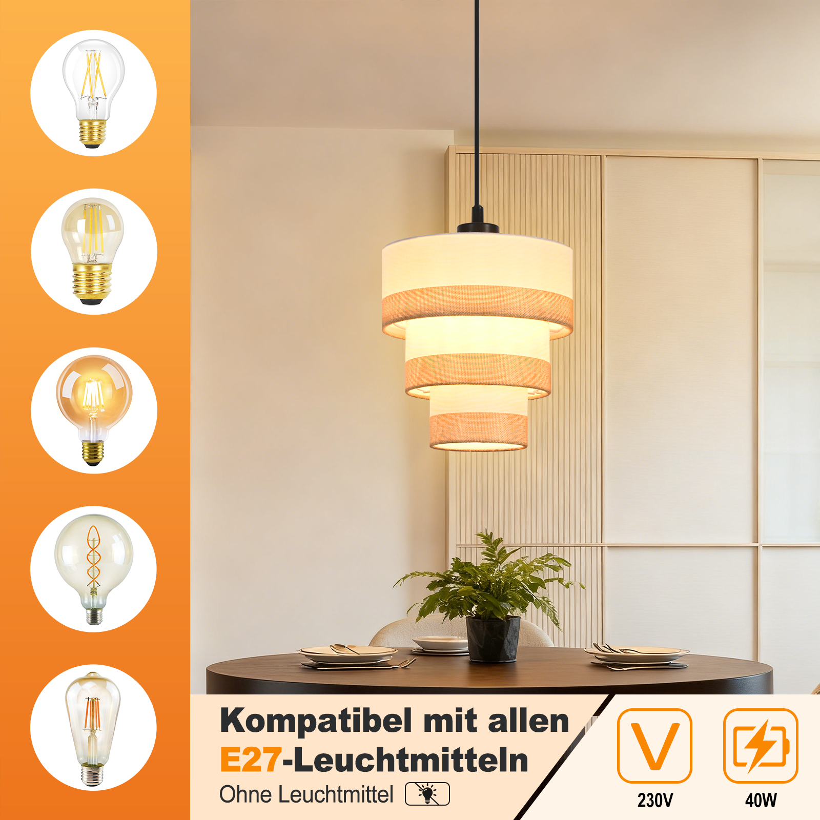 ZMH Lampa wisząca do jadalni w stylu vintage E27 (żarówka nie jest dołączona) - 2