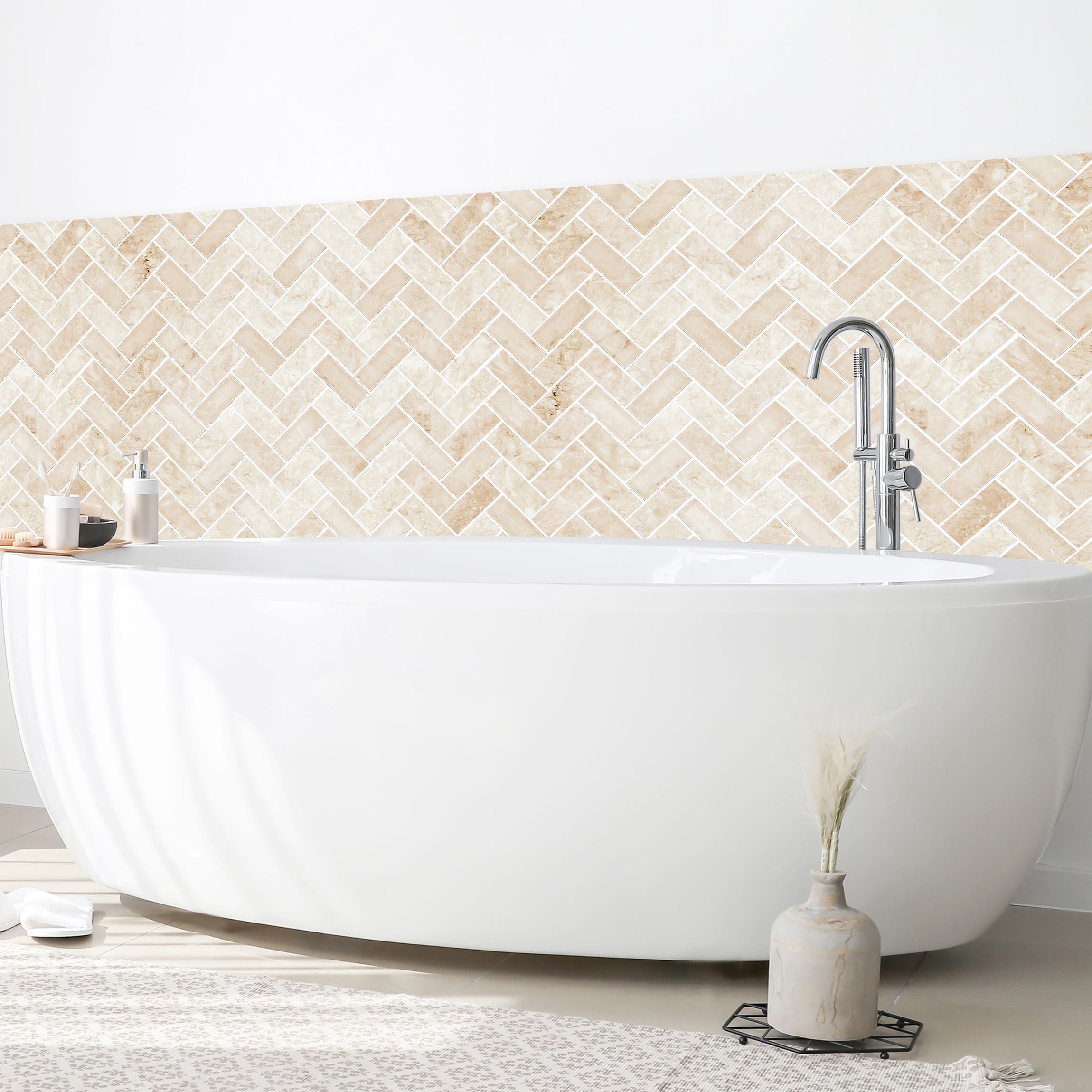 Panneau mural pour salle de bain - Carrelage en marbre à chevrons - Beige 50 x 90 cm - 2