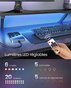 Support Réglable Pour écran D'ordinateur Avec Hub USB Et Lumière LED | Rehausseur Pliable Avec Tiroir Et Support Téléphone | Pour Bureau Ergonomique