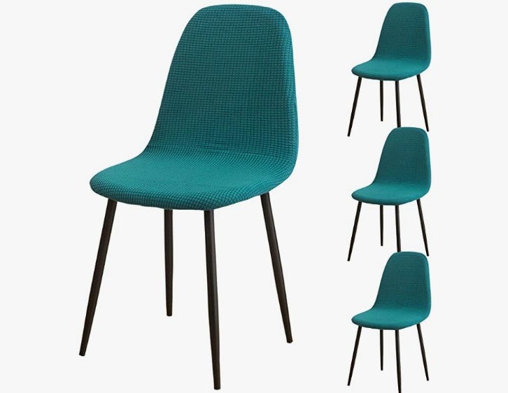 Zestaw 4 bordowych, elastycznych, żakardowych pokrowców na krzesła do jadalni