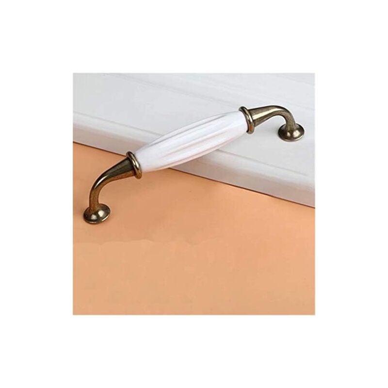 Lot de 2 poignées de porte en céramique dorée, poignées de tiroir, poignées de porte d'armoire de cuisine, distance des trous 128 mm avec vis - 3
