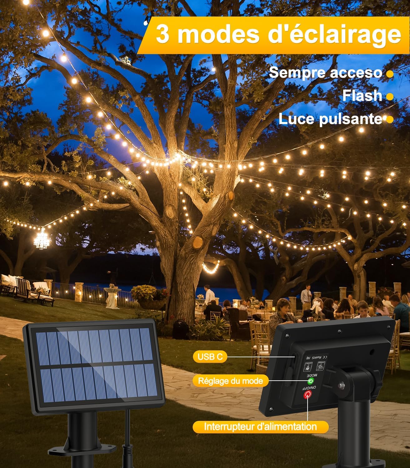 Guirlande Exterieur Lumineuse LED: 15M Guinguette 3 Modes avec G40 LED Ampoules IP65 Imperméable Lampe Extérieur Guirlandes - 3