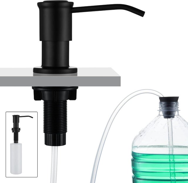 Distributeur de savon pour évier avec bouteille de 500 ml et kit d'extension de 1,0 m, recharge par le haut, noir