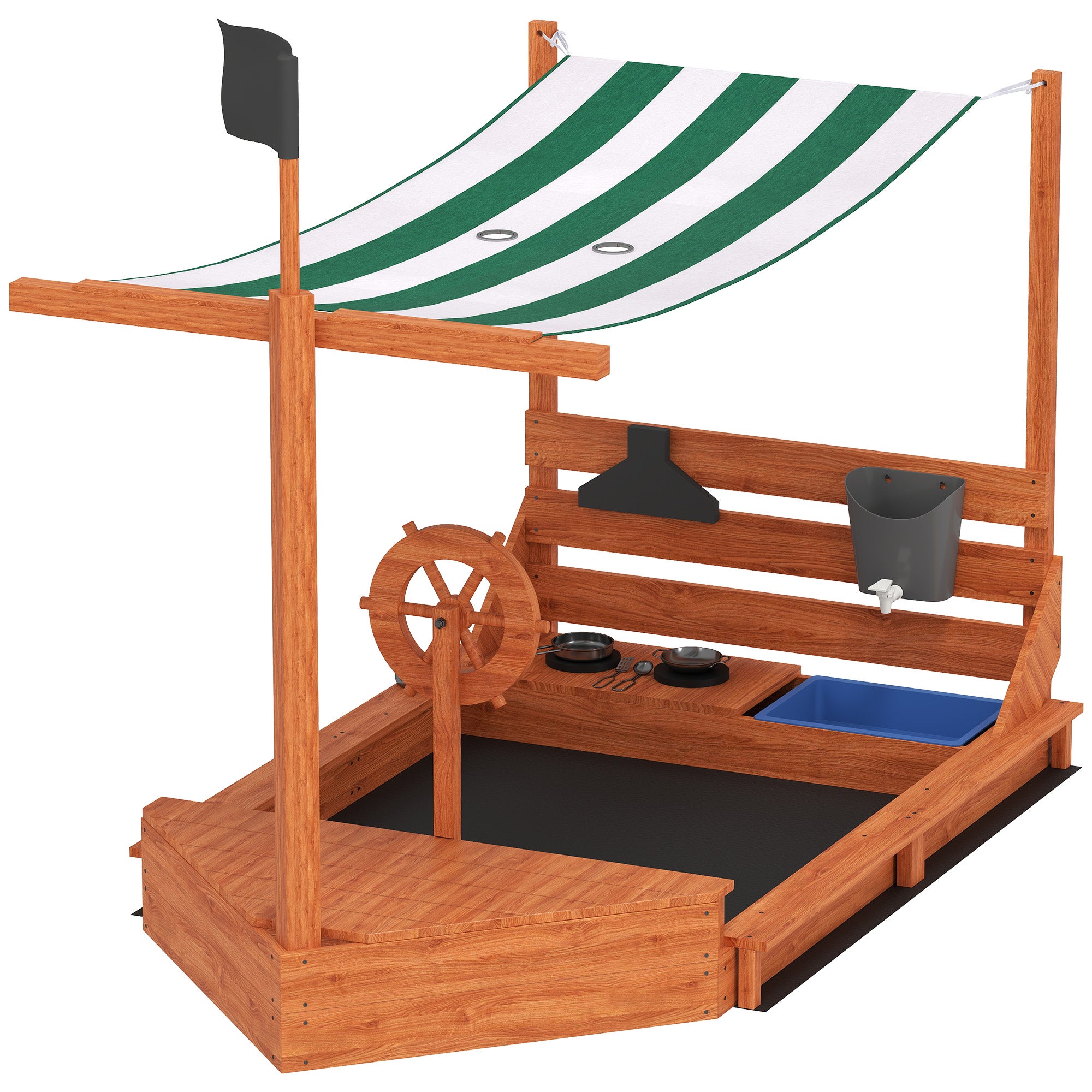 Meppi Sun – Bac à Sable Bateau Crabe XXL – Bois Massif – 195 X 110 Cm – Avec Voile Et Rangement – Dès 3 Ans