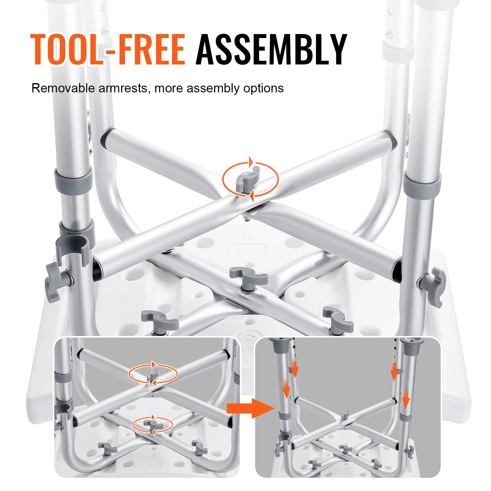 Silla de ducha ajustable en altura,SucceBuy soporte de barra transversal,taburete antideslizante,capacidad de 226,8 kg - 9
