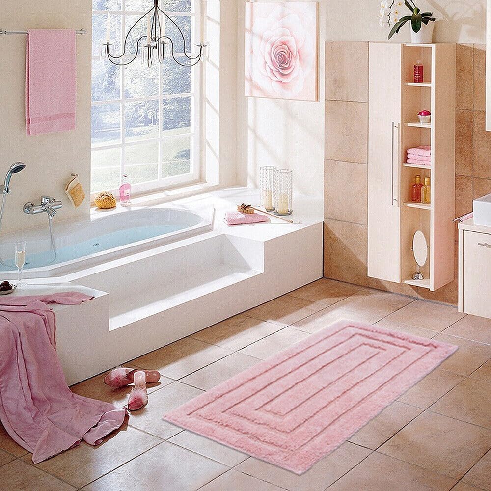 Tapete De Banho Em Algodão Puro 50x110 cm Elegante Luxuoso Macio Tapete De Cabeceira Antiderrapante Rosa - 2