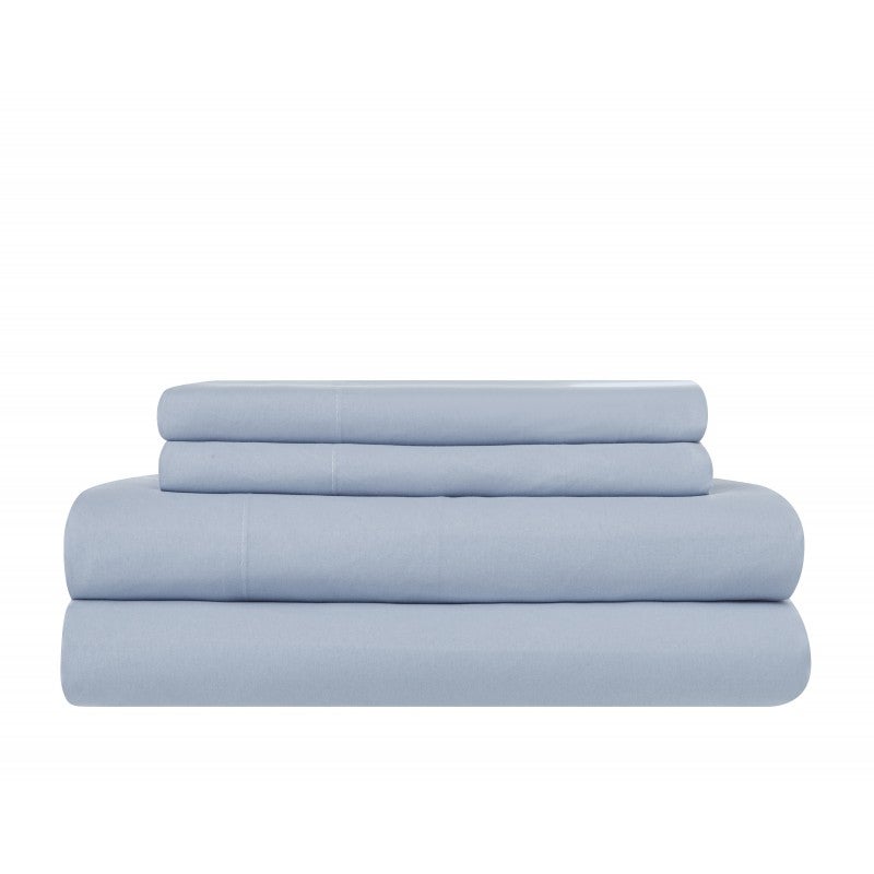Juego de Sábanas de 4 Piezas (Bajera, Encimera y Dos Fundas Almohada) Cama de 150 x 190/200 cm Azul Claro TODOCAMA - 2