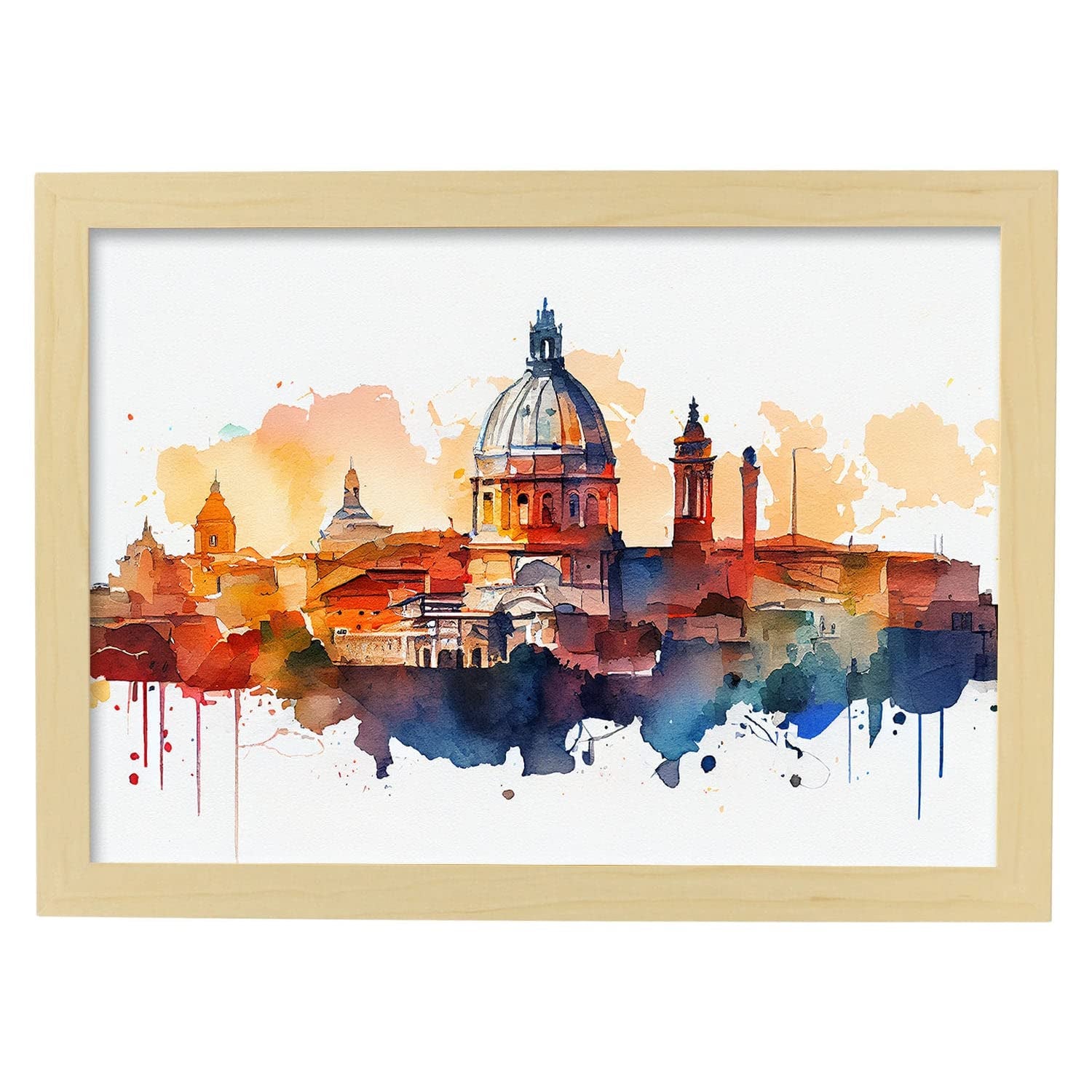 Nacnic poster de roma en estilo acuarela ilustraciones a todo color de ciudades y monumentos del mundo y modelo 1 a3 con marco color madera