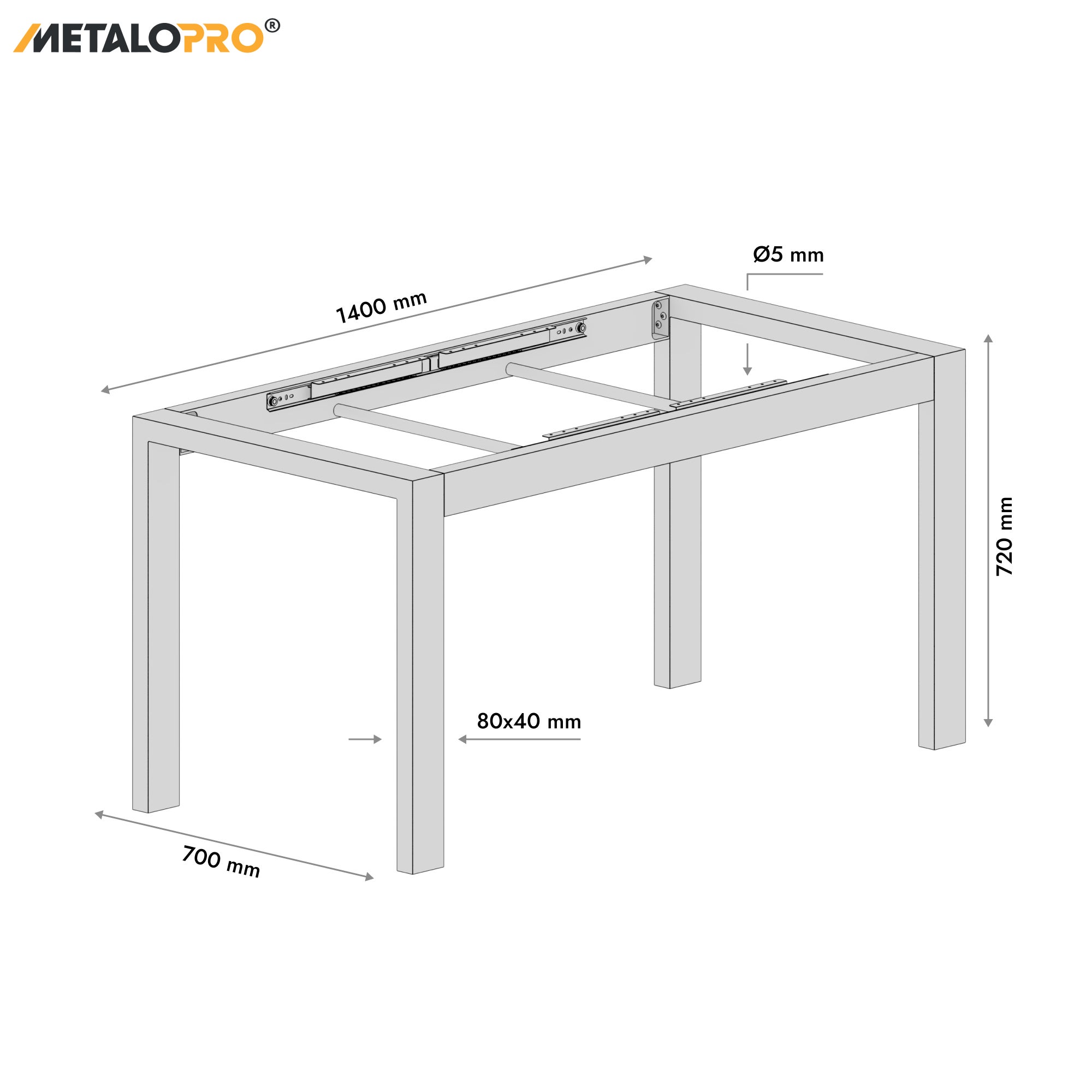 MetaloPro Etamin Split - Pied de table extensible à cadre carré, stable, parfait pour table à manger, salon ou cuisine, avec cadre en métal durable - 3
