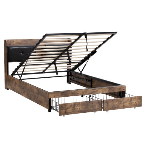 Lit 90x200 Cm Avec Tête De Lit Rangement - Cadre Métal Treillis, Design Industriel Pour Adulte Et Ado - 11