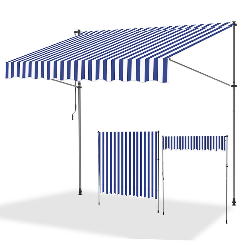 Markiza balkonowa niebiesko-biała, 350x120 cm, regulowana, odporność UV, na taras