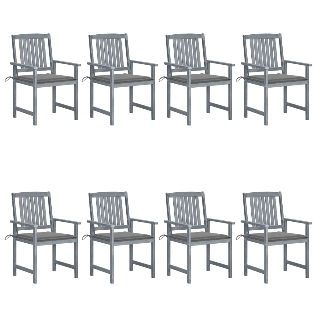 Chaises de jardin avec coussins 8 pcs Bois d'acacia solide Gris - 2