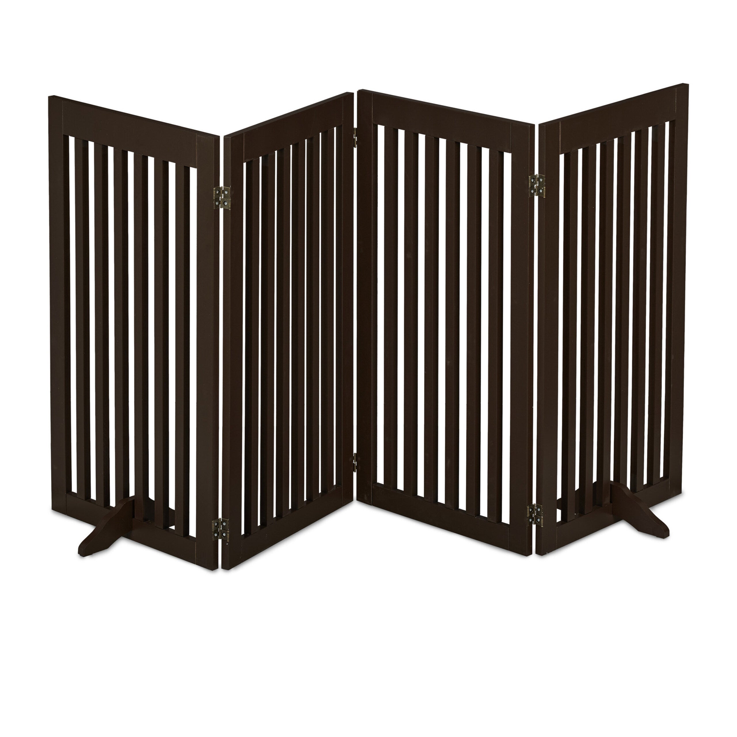 Barrière de sécurité pour chiens et chats, 4 panneaux, pliable et autoportante, 92 x 205 cm, MDF marron avec pieds, Relaxdays - 9