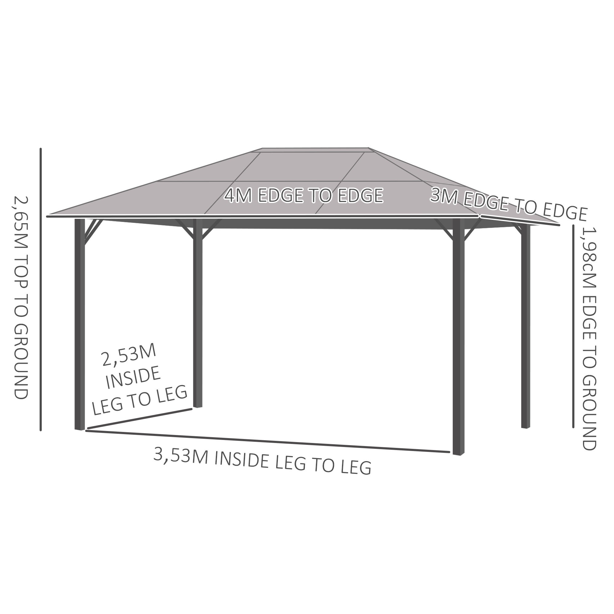 Pavillon de jardin dim. 4L x 3l x 2,65H m alu. métal polycarbonate - 3