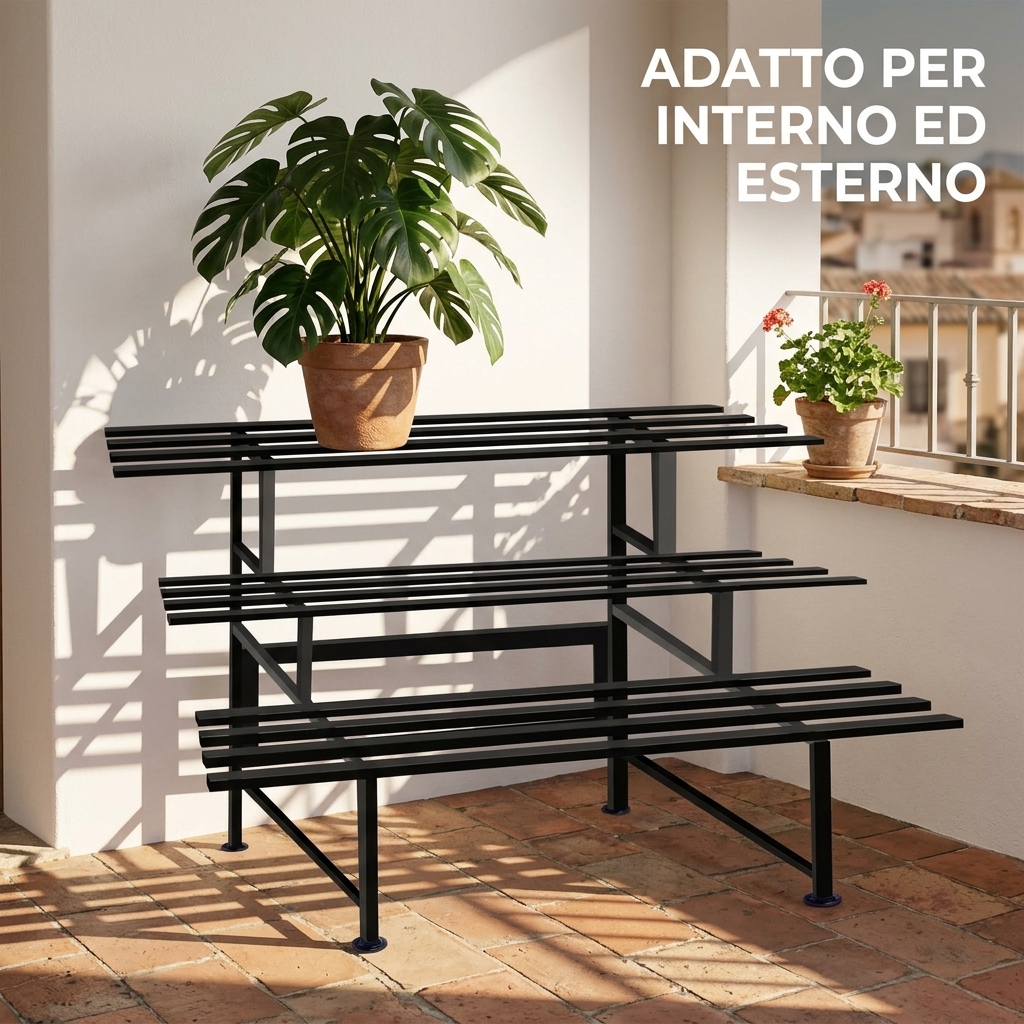 Scaffale portapiante portafiori fioriere giardino terrazzo grandi esterno interno acciaio verticale portavasi da esterno 3 RIP 120CM - 7