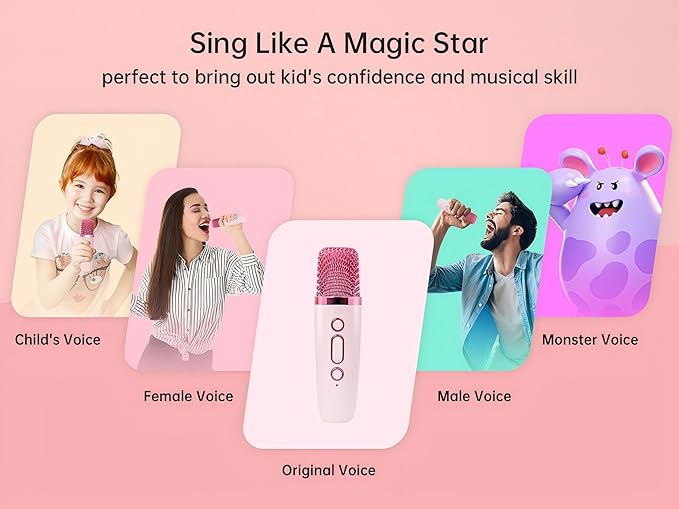Mini Máquina De Karaoke Para Niños, Altavoz Bluetooth Con dos Micrófonos Inalámbrico Regalos De Navidad, cumpleaños (rosa) - 7