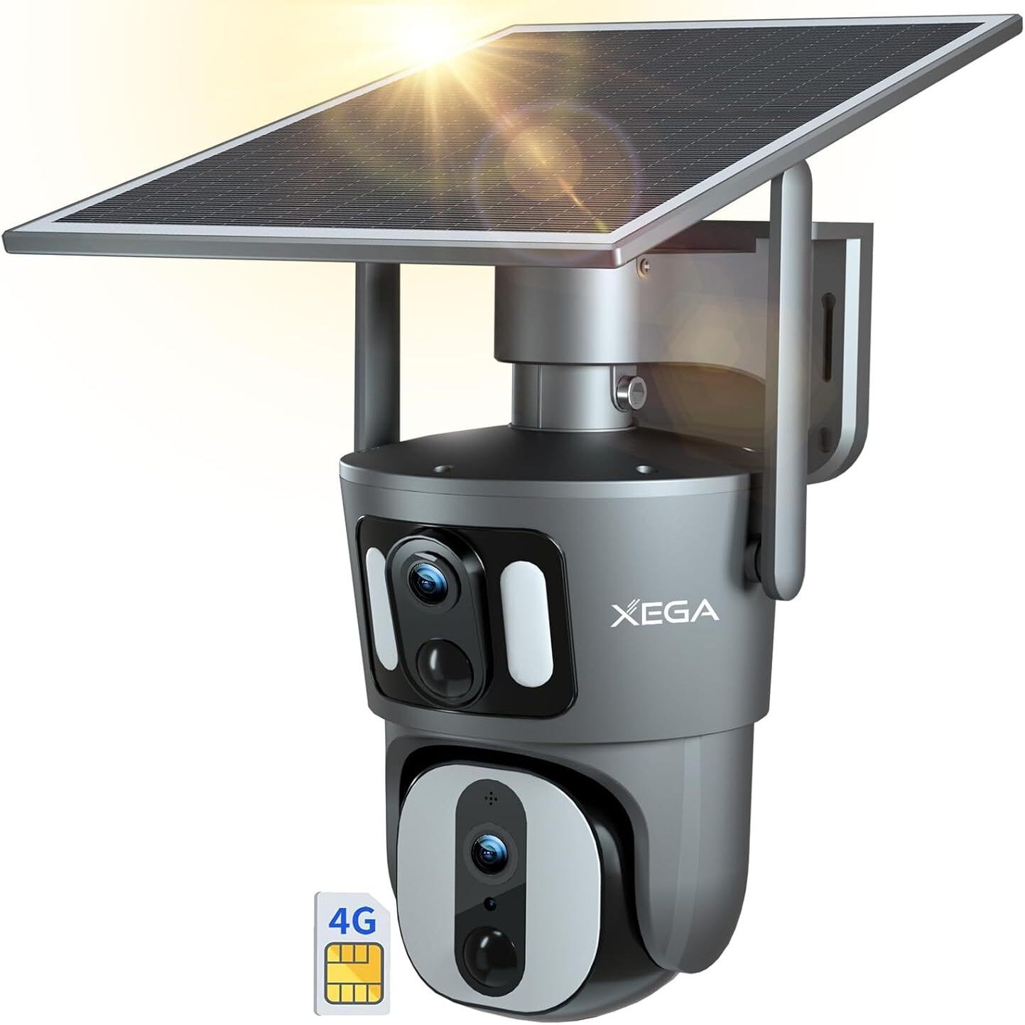 Telecamera 4G LTE Con Pannello Solare E Doppia Lente 4MP – Visione Notturna A Colori, PIR E App