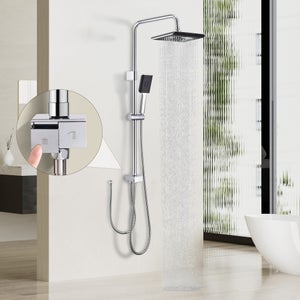 Colonne de Douche Sans Robinetterie Chromé, Ensemble de Douche avec Piano de Commande et Panneau Auto-Nettoyant, Système de Douche en Inox