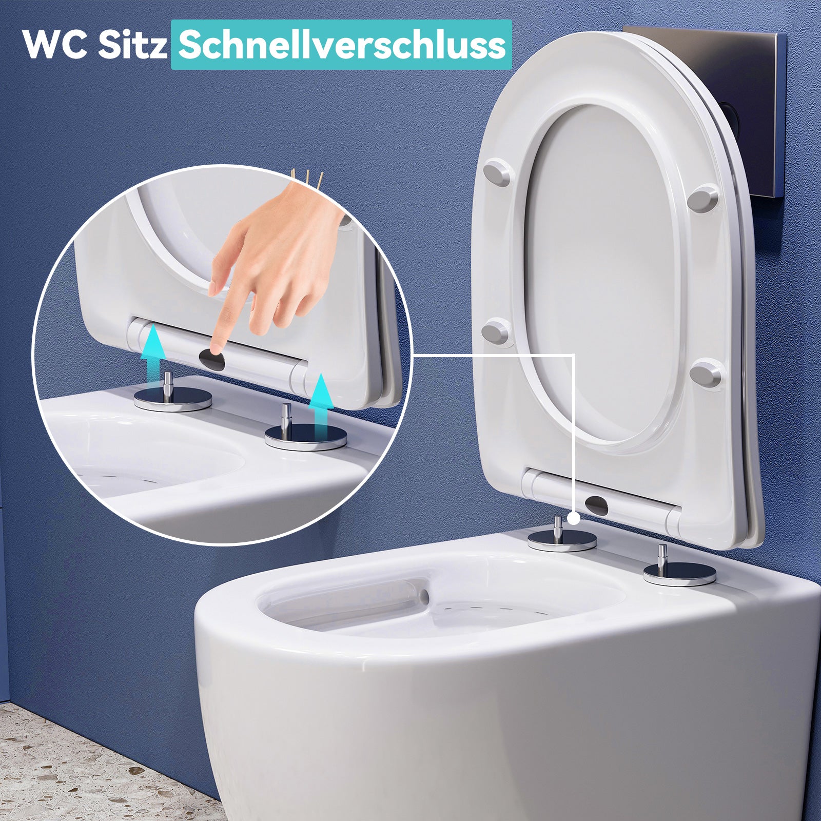 Toilettes suspendues, double chasse d'eau, toilettes suspendues en céramique blanche avec mécanisme de fermeture amortie et abattant amovible HOROW - 4