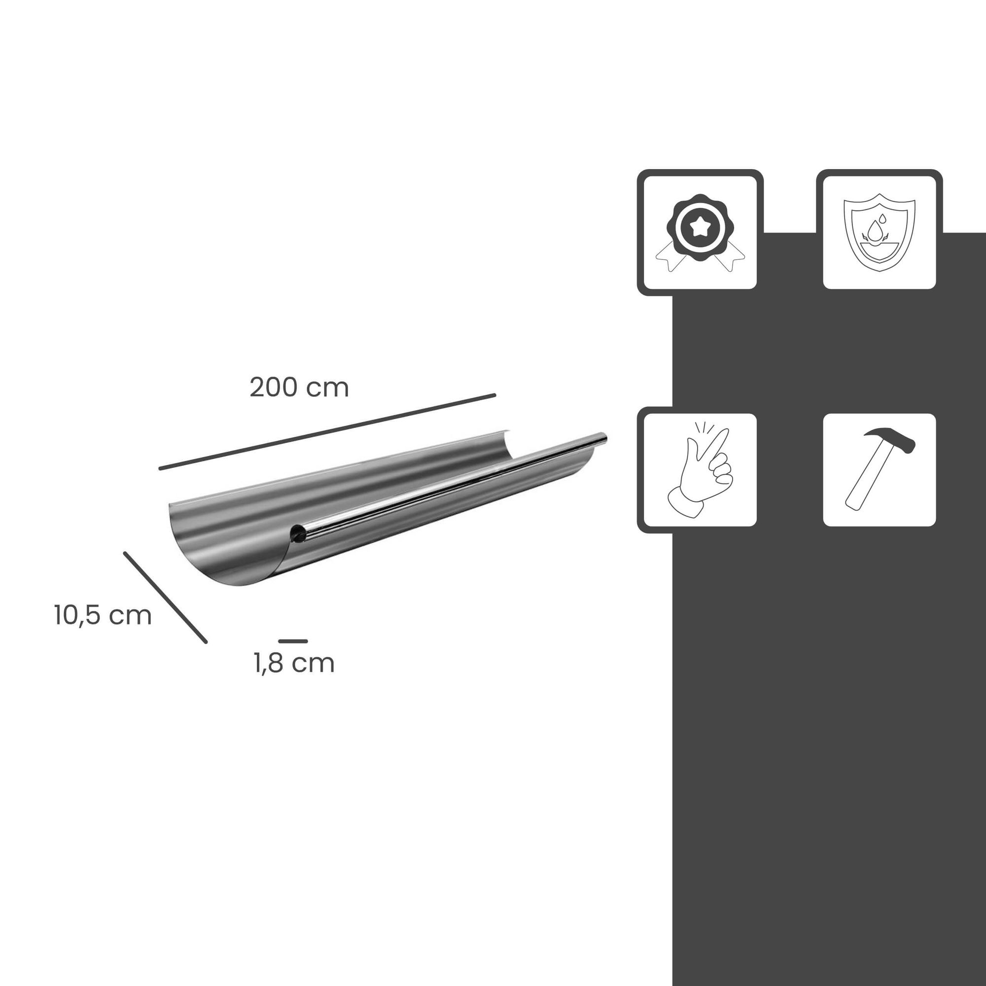Gouttière demi-ronde en zinc RG 250 argent, haute protection anticorrosion, montage facile sans soudure - ZAMBELLI - 2