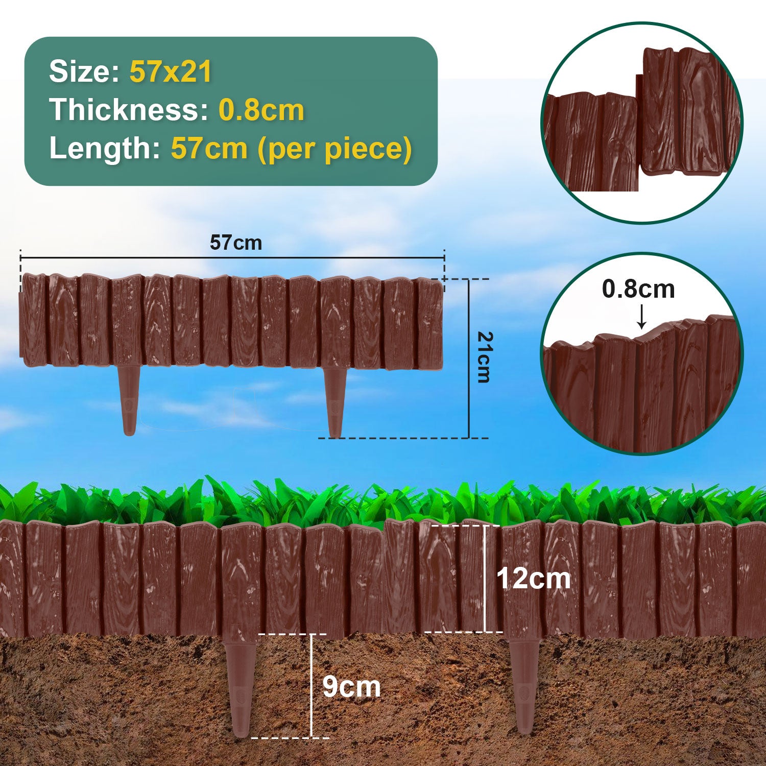 Bordure De Pelouse En Plastique Aspect Bois - 4,6 M De Long, Hauteur 12,5 Cm, Résistante Aux Intempéries, Pour Jardin