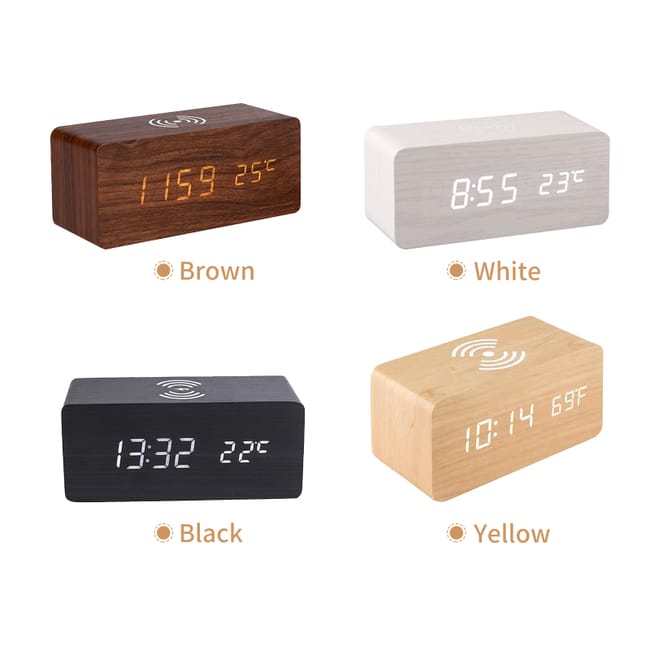 Réveil numérique en bois Heure Date Calendrier Thermomètre d'intérieur Réveil numérique en bois Heure Date Calendrier Thermomètre d'intérieur