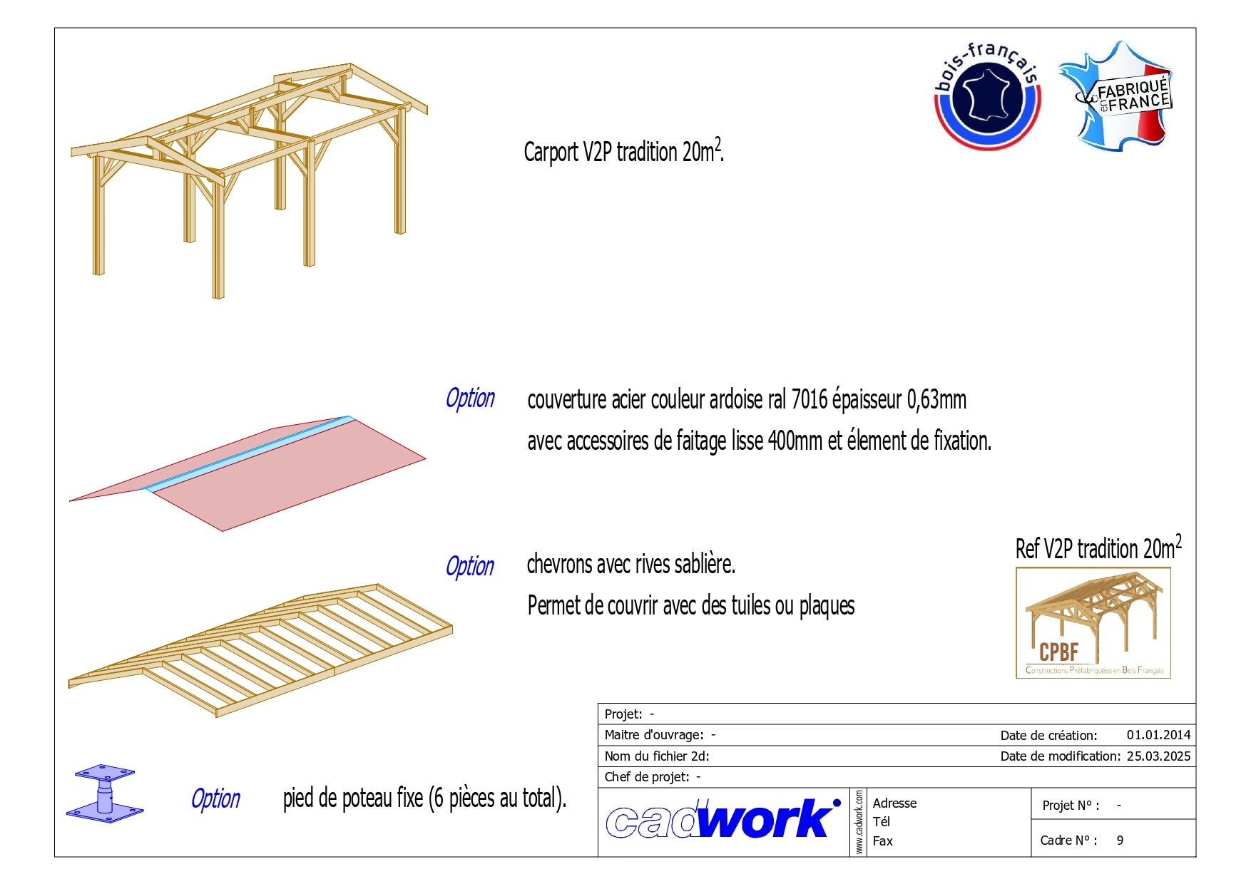 Carport bois Douglas 20 m² – 2 pentes – 6 poteaux – Abri voiture extérieur Garantie 10 ans - 3