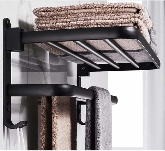 Porte Serviette Salle de Bain Murale Barre Porte-serviettes Étagère 3