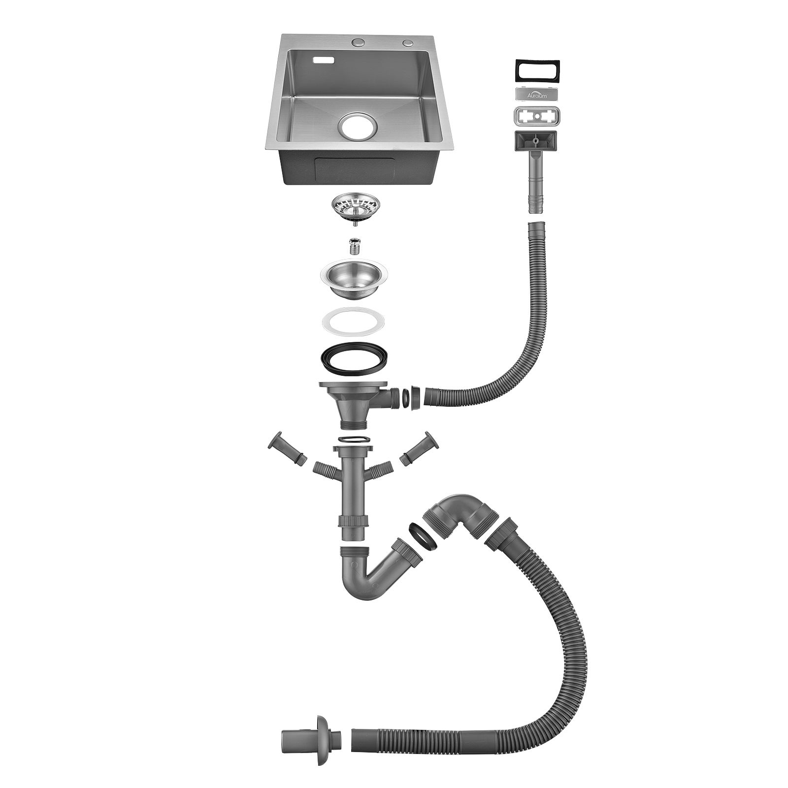 AuraLum Max Évier Cuisine 1 Bac en Acier Inoxydable 304 Brossé 45x45CM Évier encastré et à Poser Évier avec Trou de Montage pour Robinet,EU Modèle - 9