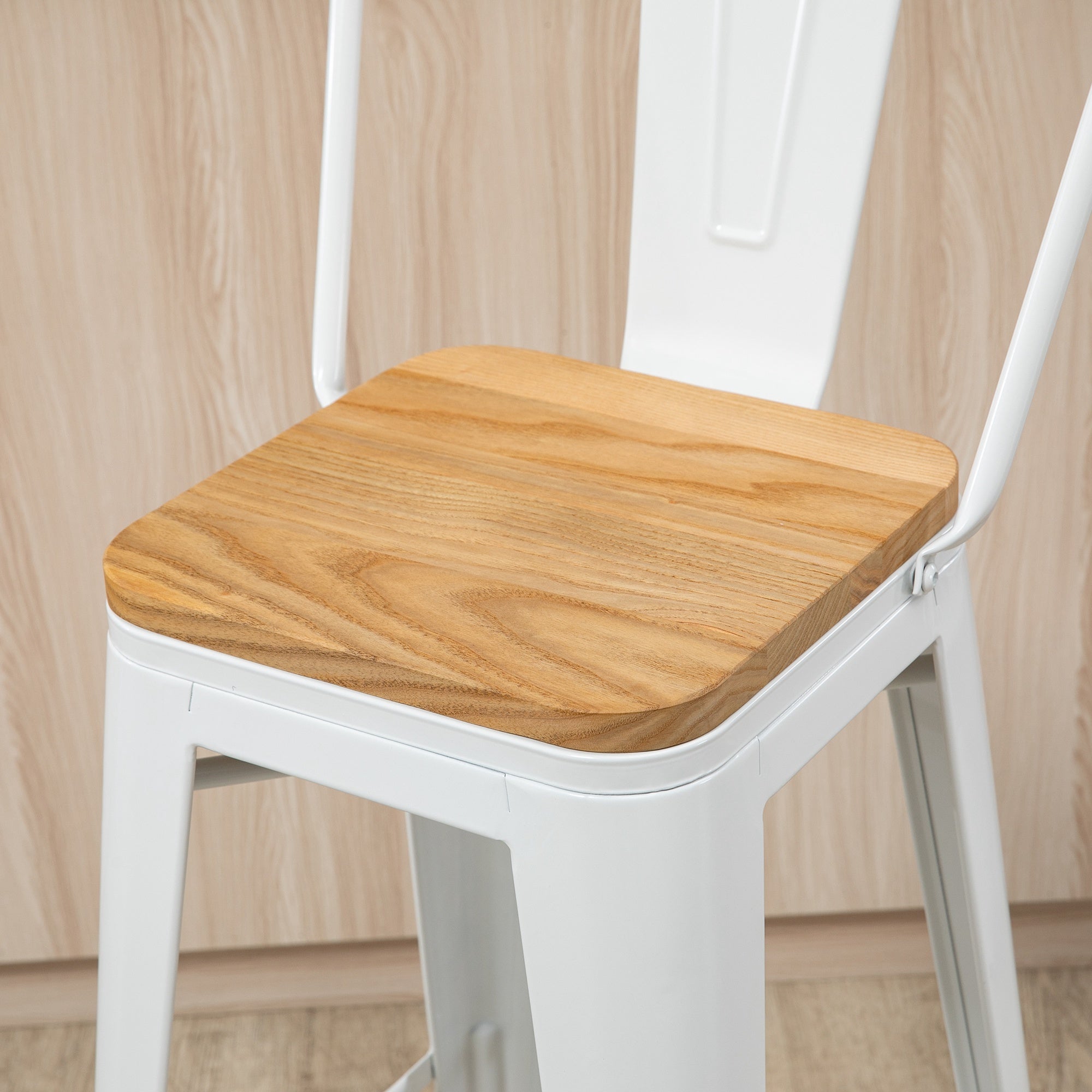 HOMCOM Juego de 4 Taburetes Altos de Cocina Apilables con Respaldo Alto Taburetes de Bar con Reposapiés Asiento de Madera y Marco de Acero - 5