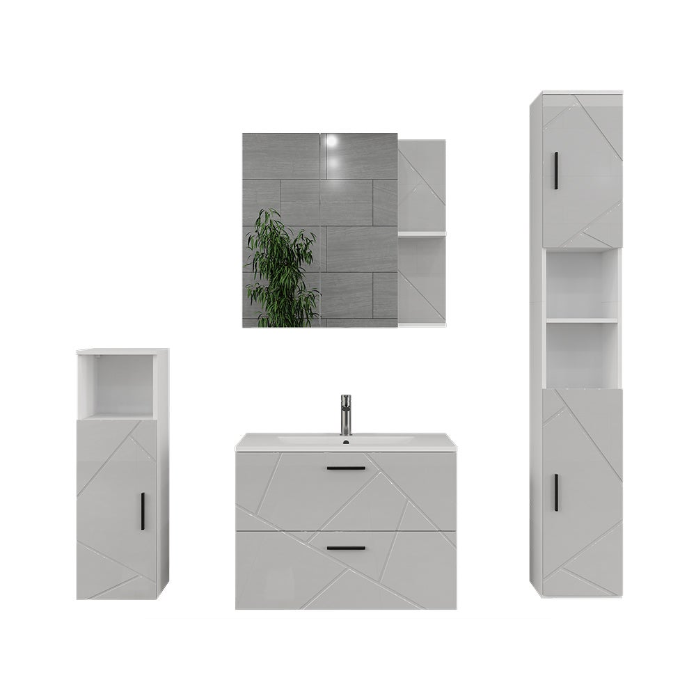 Vicco Zestaw mebli łazienkowych Irma, Biały/biały wysoki połysk, 5 części