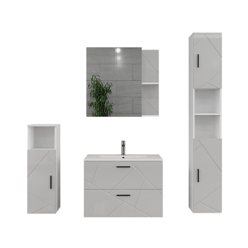 Vicco Zestaw mebli łazienkowych Irma, Biały/biały wysoki połysk, 5 części