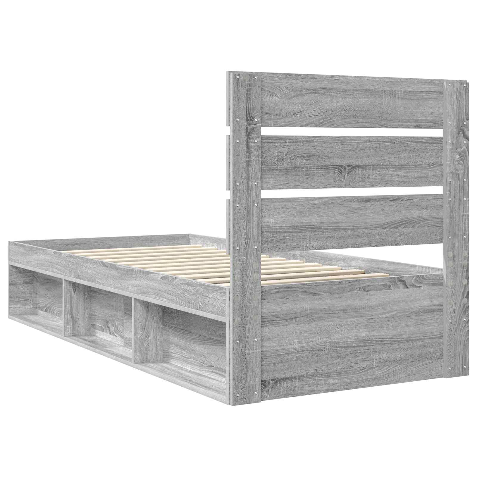 Cadre de lit gris 75 x 190 cm en bois de pin massif - 9