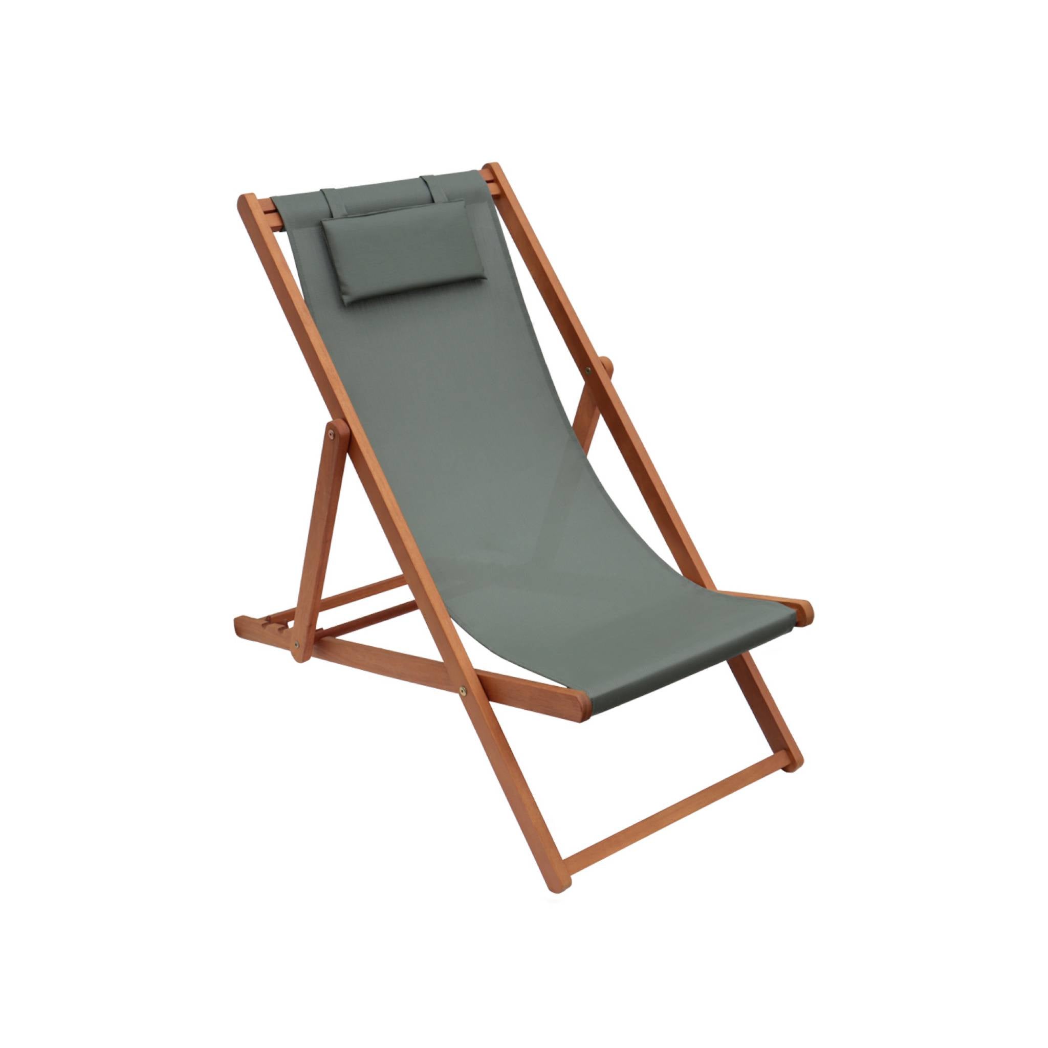 Chiliennes bois - Creus - 2 transats en bois d'Eucalyptus huilé avec coussin repose-tête savane CREUS - 4