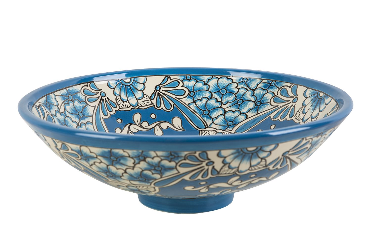 Meksykańska ceramiczna umywalka nablatowa z reliefem Lorena Prima – okrągła umywalka łazienkowa 44 x 13,5 cm | Umywalka z motywami Talavera