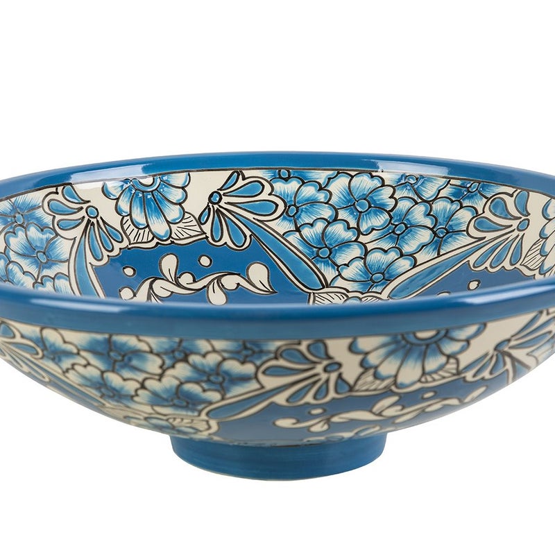 Meksykańska ceramiczna umywalka nablatowa z reliefem Lorena Prima – okrągła umywalka łazienkowa 44 x 13,5 cm | Umywalka z motywami Talavera