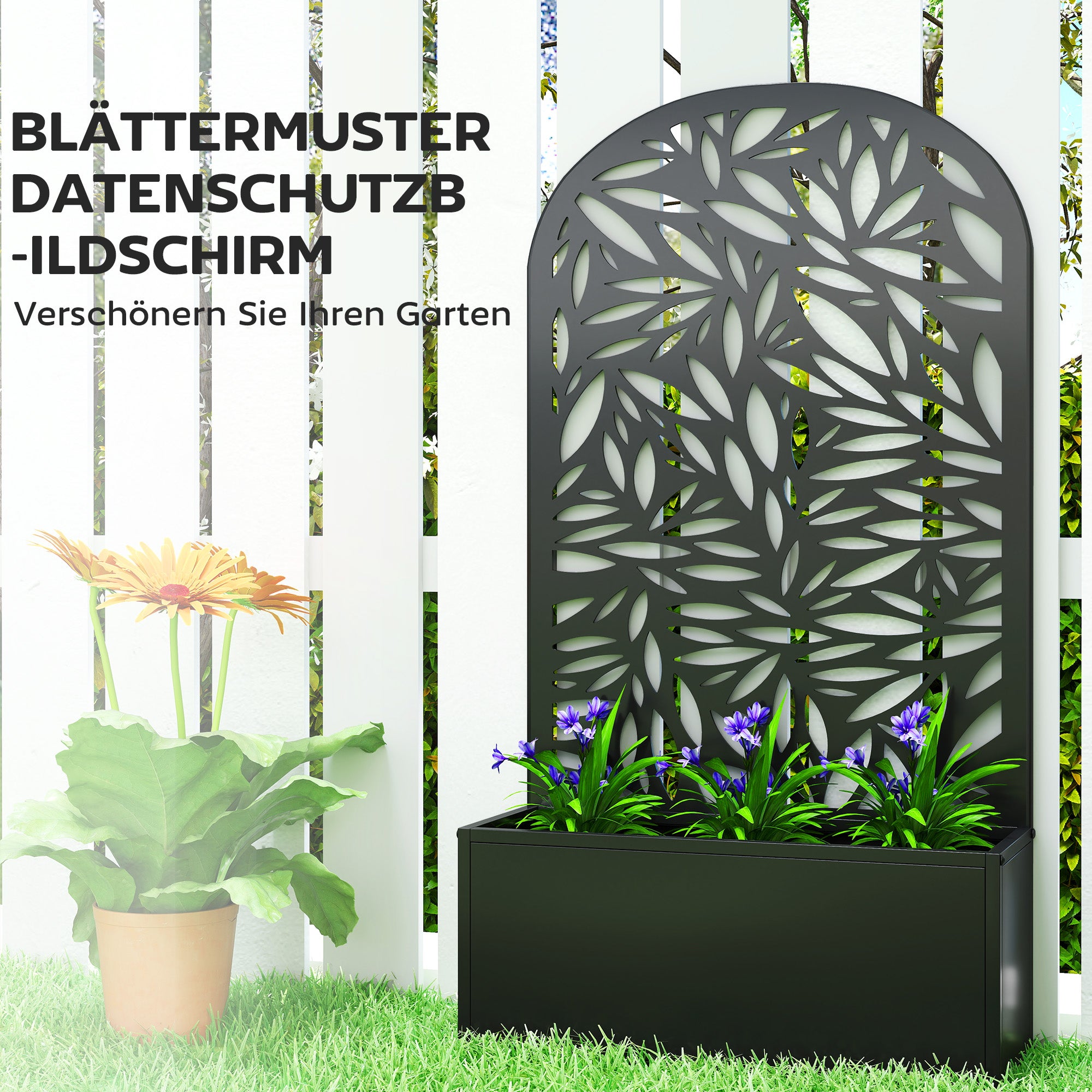 Jardinière surélevée en métal avec treillis, à fixer au mur ou à poser, avec brise-vue. - 7