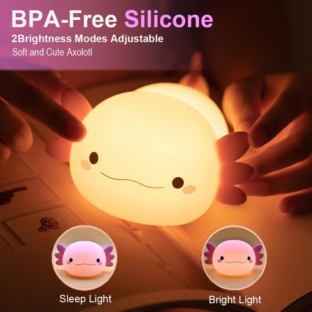 Urocza lampka nocna w kształcie salamandry do pokoju dziecięcego, silikonowa lampka nocna, sterowanie dotykowe, lampka nocna ładowana przez USB, różo - 3
