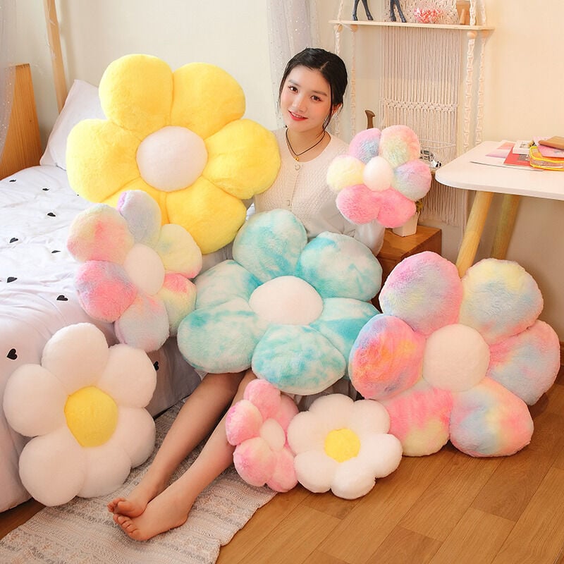 Fleur Oreiller de Sol Coussin Décoration de Chambre Mignonne pour Oreiller en Peluche Confort décontracté Coussin(30x30cm, blanc) - 3