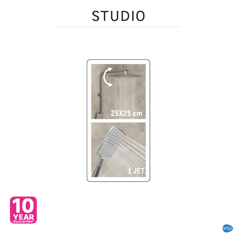 Set de douche SENSEA - Colonne de douche avec robinet mécanique et étagère de douche suspendue - Chrome - Studio / Essential - 4