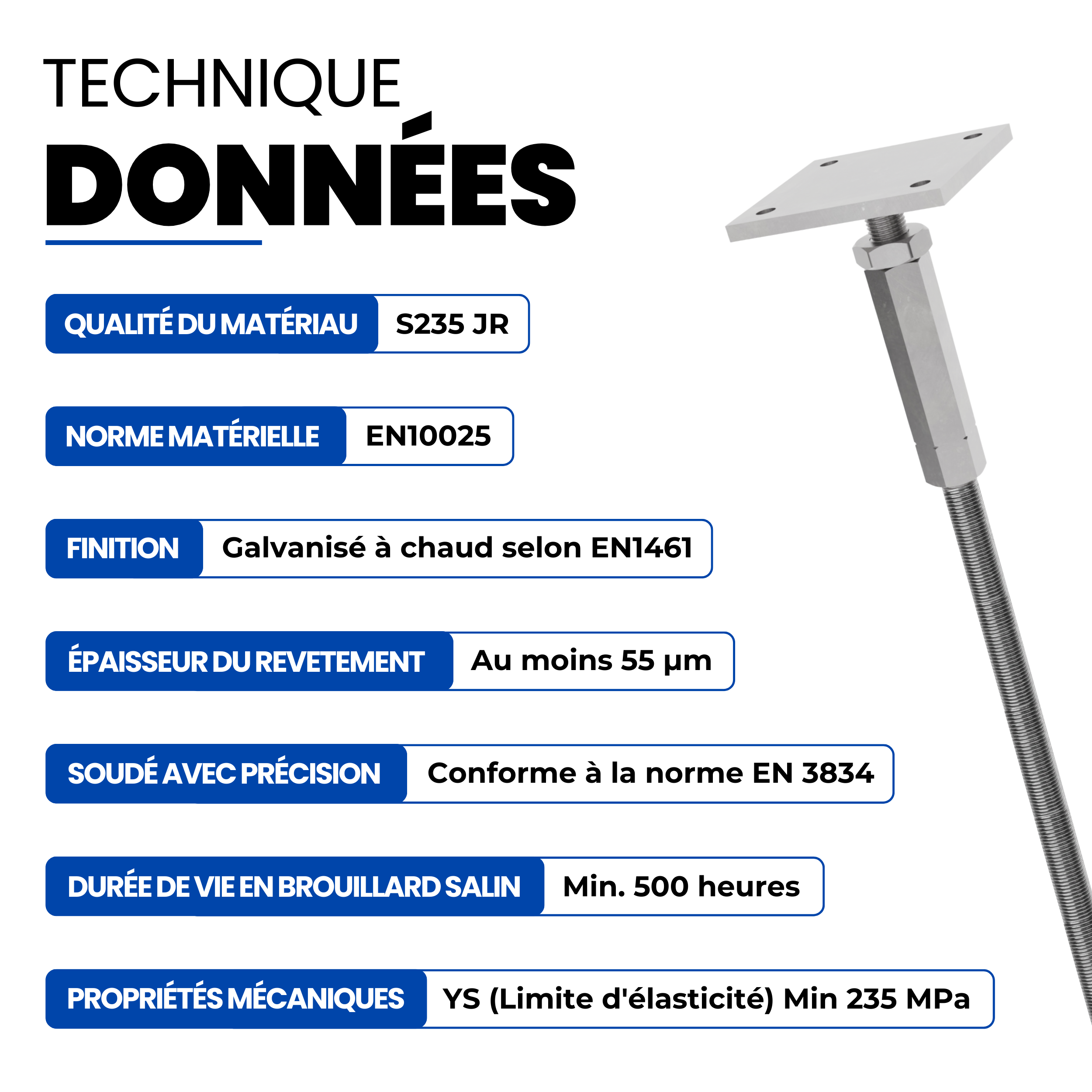 Support de poteau Galvanisé à chaud 80 x 80 mm hauteur reglable platine bois pied poteaux clôture GeZu Impex - 4