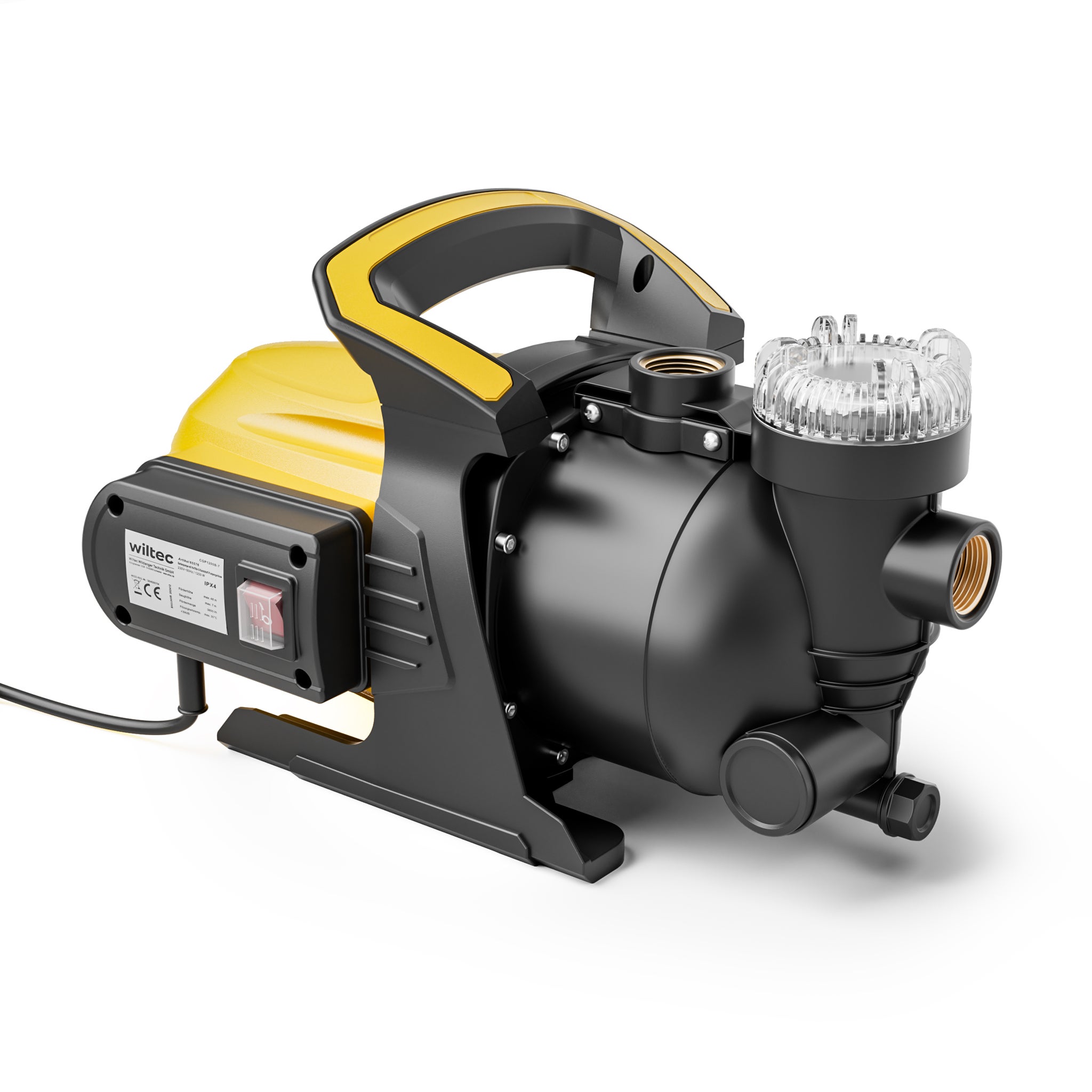 Wiltec bomba de presión con prefiltro 1200 w bomba de agua para casa con carcasa de plástico, caudal 3800 l/h, altura de elevación 48 m, ideal para...