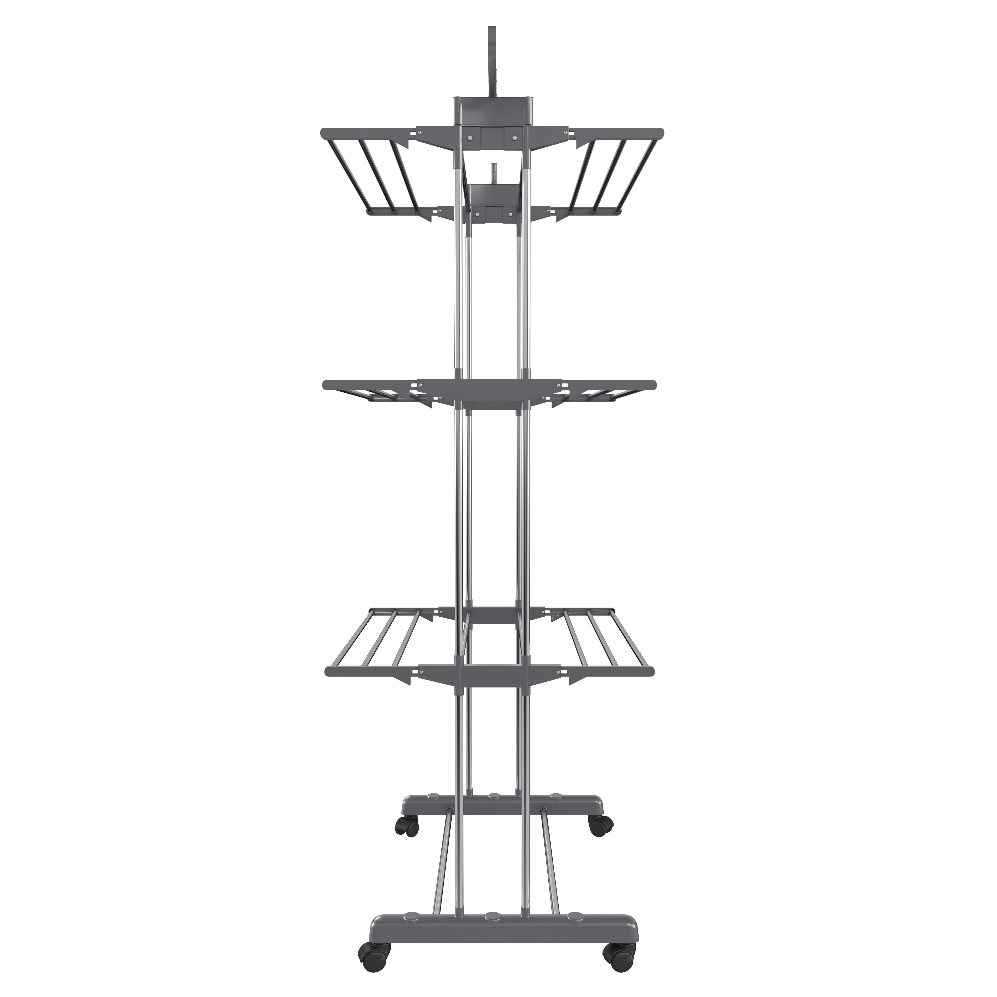 Stendibiancheria A Rotelle Stendino A Torre Verticale In Acciaio E ABS 4 Piani Pieghevole Salvaspazio Con Ali Richiudibile Biancheria Interno Grigio - 8