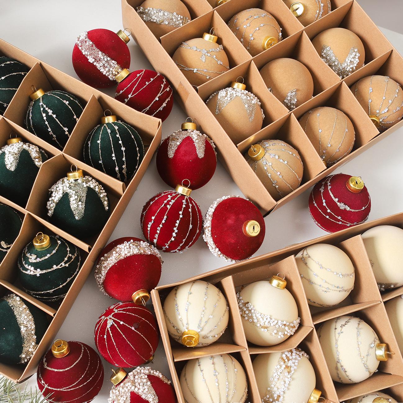 Lot de 12 boules de Noël floquées rouges, boules suspendues pour arbre de Noël, décoration de scène, décorations suspendues DIY, fête de fin d'année - 8