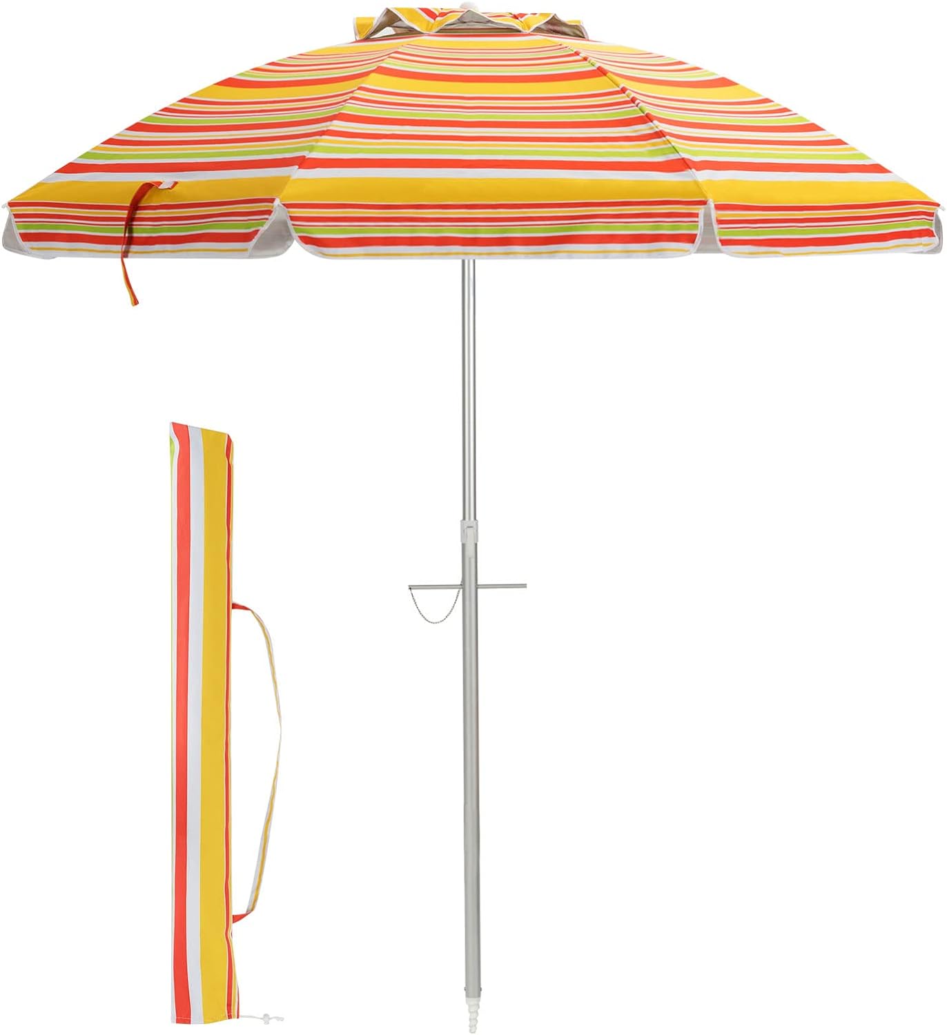 Parasol Plażowy o Wysokości 2 m – Odchylana Czasza z Daszkiem/Torba/Falbana – Aluminiowy Maszt i 8 Żeber – Ochrona UV50+, Żółty