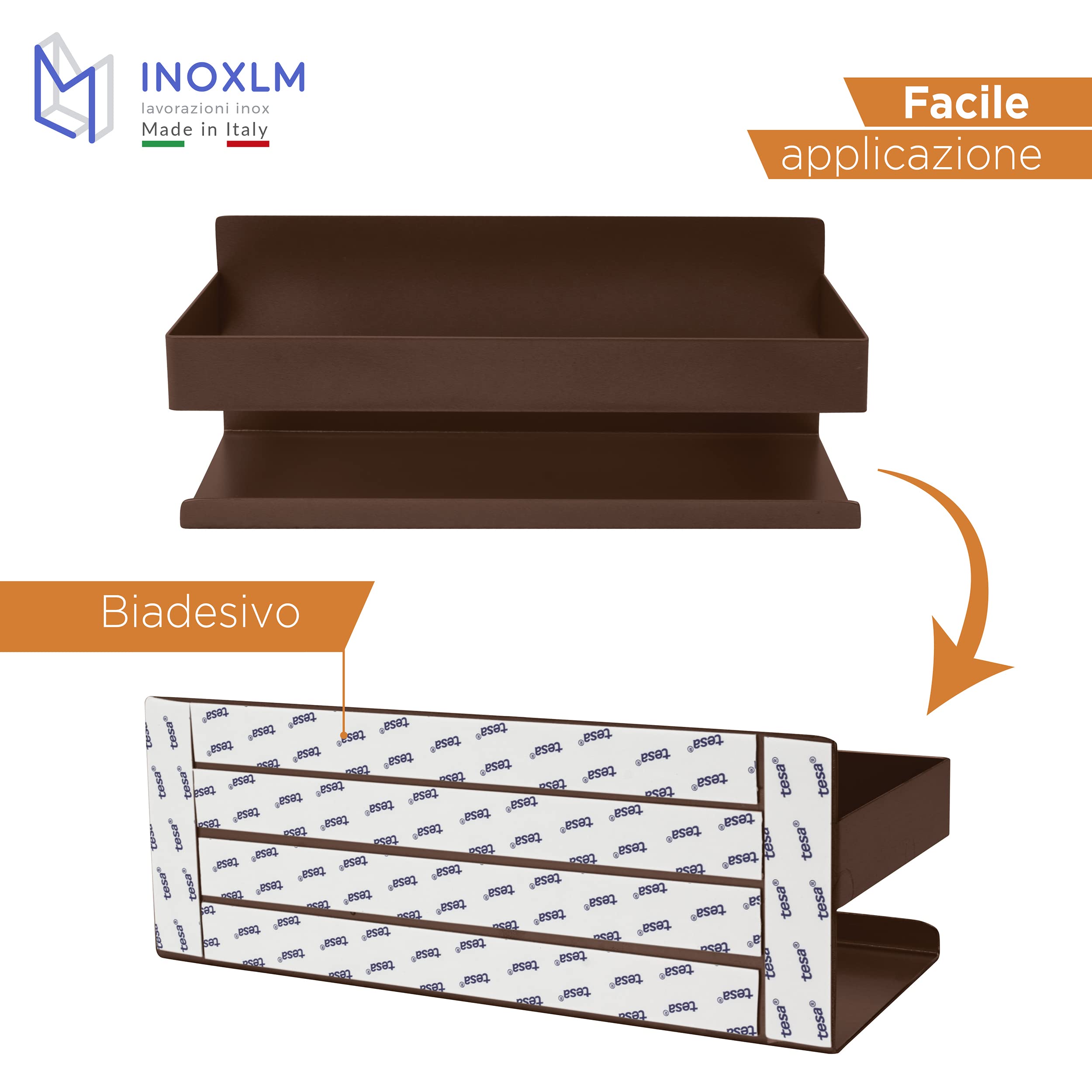 INOXLM Étagère de douche en acier inoxydable peint au corten, étagère de salle de bain auto-adhésive, étagère de cuisine, étagère à épices - 4